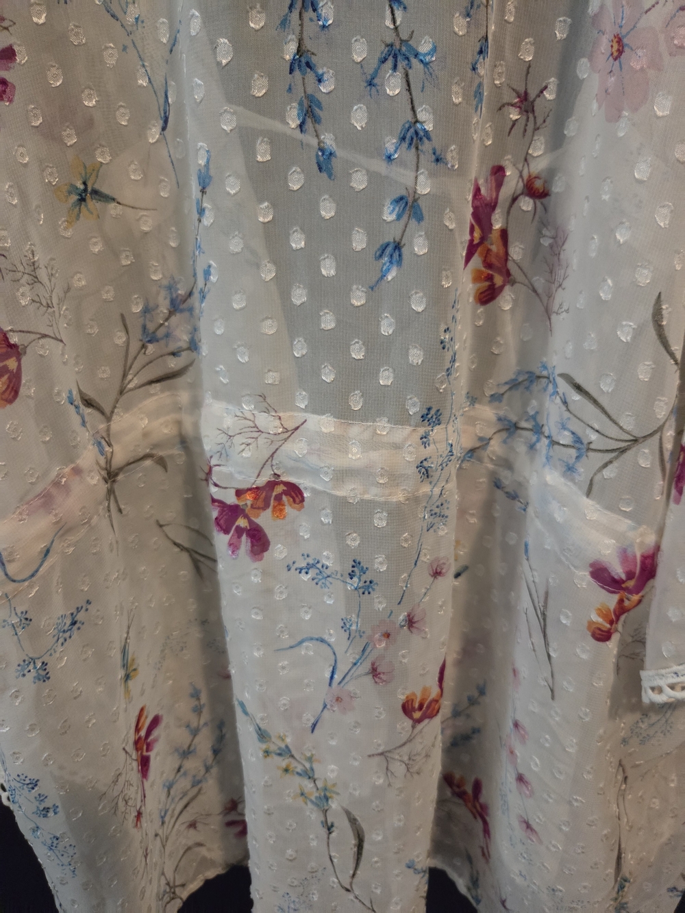 Women's Time and Tru Cream Sheer Kimono with Pink and Blue Flowers ~ One Size - Picture 8 of 9